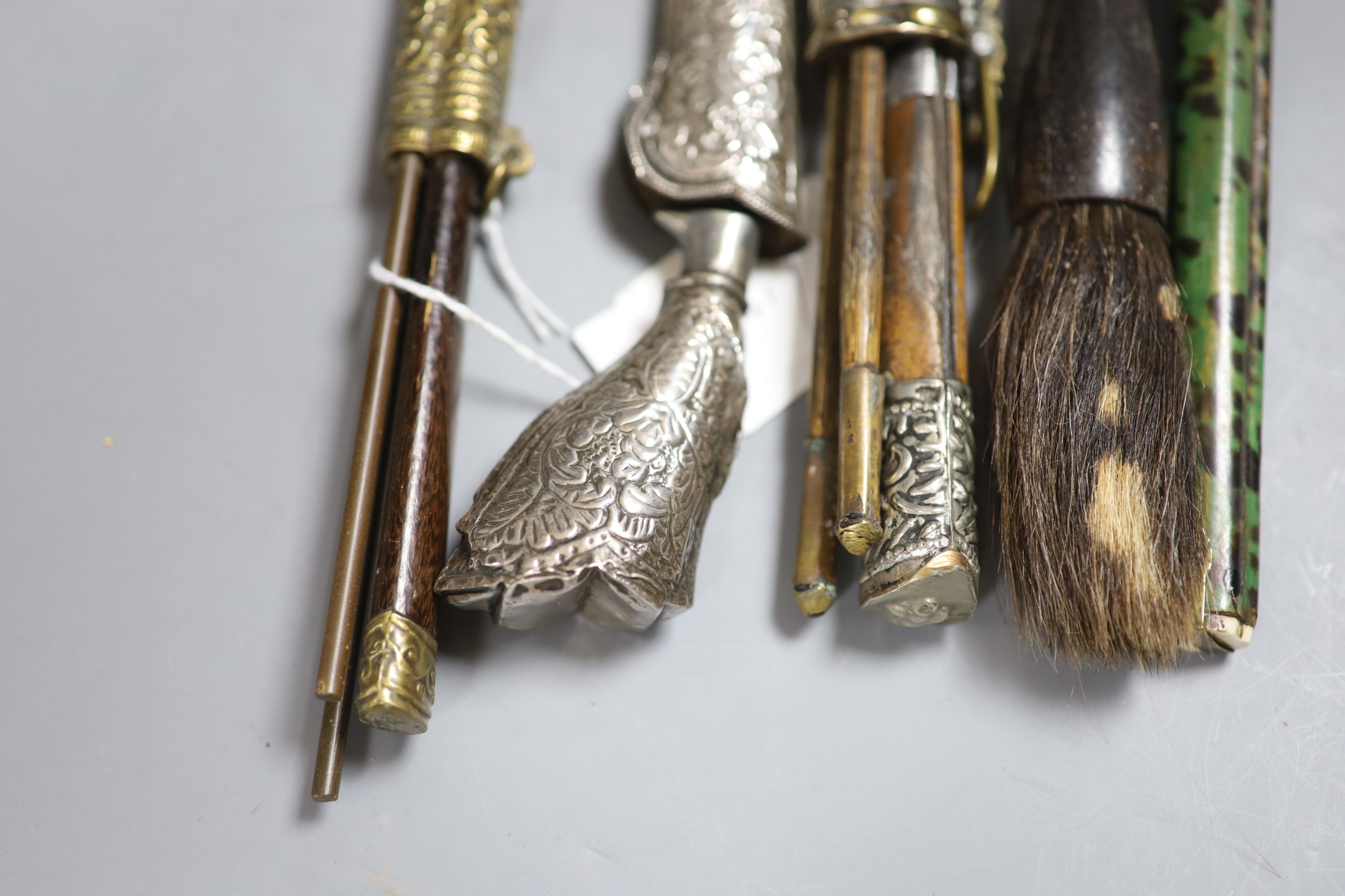 Three South East Asian chop stick sets and knife holders, c.19th and 20th century, a dagger etc